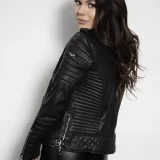 Womens Quilted Black Biker Leather Jacket