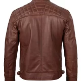 Men’s Cognac Brown Quilted Biker Leather Jacke