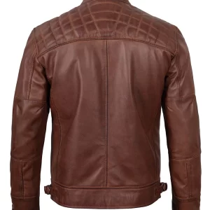 Men’s Cognac Brown Quilted Biker Leather Jacke