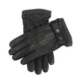 Touchscreen Wool-Lined Leather Gloves with Vertical Stitch and Knitted Cuffs