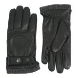 Touchscreen Wool-Lined Leather Gloves with Vertical Stitch and Knitted Cuffs
