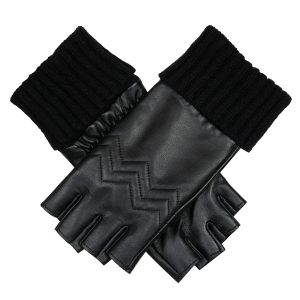 Fingerless Quilted Chevron Leather Gloves