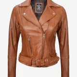 Women's Asymmetrical Belted Brown Leather Jacket